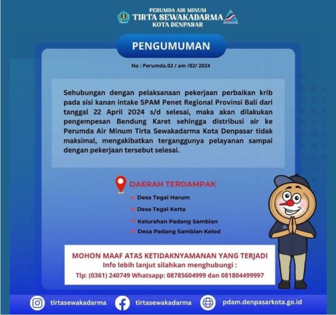 Pelaksanaan pekerjaan perbaikan Krib pada sisi kanan intake SPAM. Penet Regional Provinsi Bali