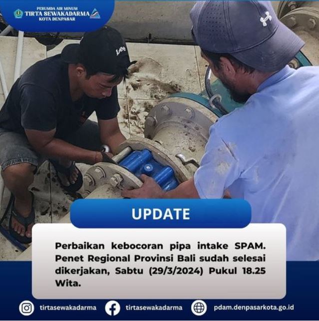 Perbaikan kebocoran pipa intake SPAM. Penet Regional Provinsi Bali