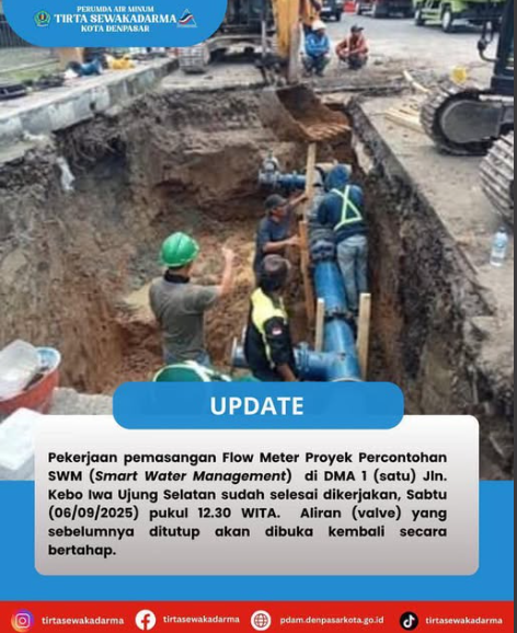 Pemasangan Flow Meter Proyek Percontohan SWM (Smart Water Management) di DMA 1 (Satu) Jl. Kebo Iwa Ujung Selatan Selesai dikerjakan