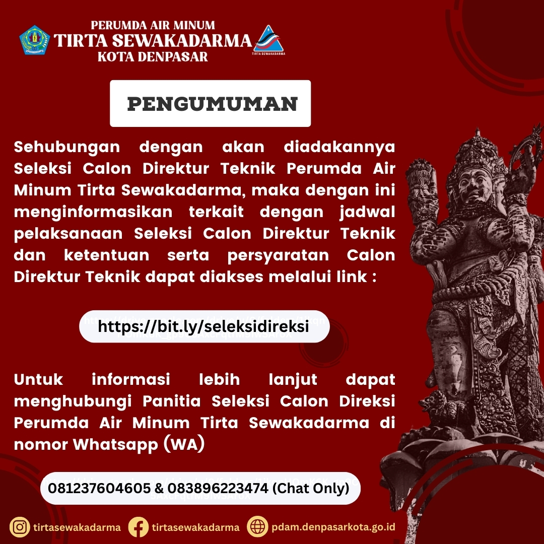Seleksi Calon Direktur Teknik Perumda Air Minum Tirta Sewakadarma