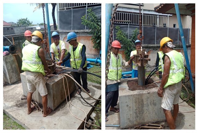 Pelaksanaan perbaikan motor pompa Sumur Bor (SB) Banjar Gunung, Jl. Siulan akibat terbakar tanggal 27 Januari 2026